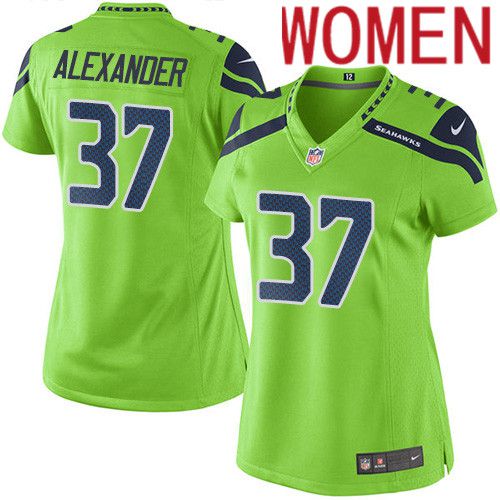 Women Seattle Seahawks 37 Shaun Alexander Nike Neon Green Game NFL Jersey